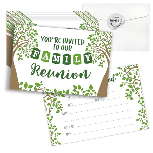 Family Tree Reunion Double-Sided Shaped Fill-In Invitations card 15 Sheets with Envelopes, for Family Gathering Birthday Party, Bridal Shower, Baby Shower, Greenery Theme Wedding Invites - style: Family Tree 04
