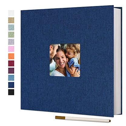 Vienrose Large Photo Album Self Adhesive for 4x6 8x10 Pictures Linen Scrapbook Album DIY 40 Blank Pages with A Metallic Pen - color: Blue, size: 11"x10.6" 40Pages