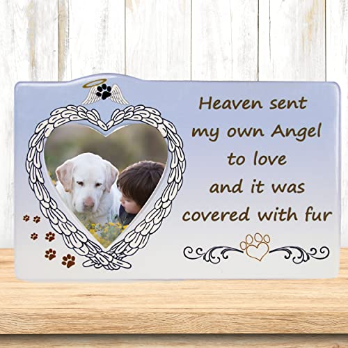 Pet Memorial Picture Frame with Heart Angel Wings – “Heaven Sent My Own Angel to Love and it Was Covered with Fur” – Sympathy Gift for Loss of Dog or Cat – Bereavement Photo Frame Holds 3” Photo