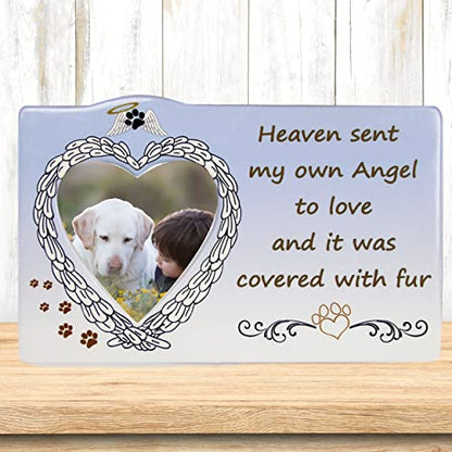 Pet Memorial Picture Frame with Heart Angel Wings – “Heaven Sent My Own Angel to Love and it Was Covered with Fur” – Sympathy Gift for Loss of Dog or Cat – Bereavement Photo Frame Holds 3” Photo