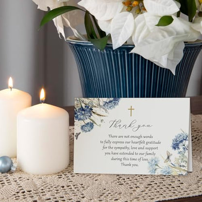 50 Pack Flower Funeral Thank You Cards with Envelopes, Blue, 4×6 In | Watercolor Design Bereavement Cards, Message Inside, for Funeral Family Friends Loved Ones, Celebration of Life - color: 50 Blue