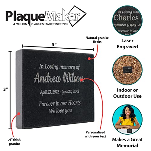Customizable In Loving Memory Granite Garden Stone (3.5 x 5 x 0.4") | Laser Engraved, Indoor & Outdoor Use, Personalized Text, Black Granite, Memorial Plaque - size: 3.5 x 5"