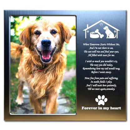 Dog Memorial Picture Frame 4x6, Dog Memorial Gift for loss of Dog (6S) | Angel Rainbow Bridge Prayer Card Included, Premium Aluminum Alloy Material, Packaged in an Elegant Plastic Gift Box - color: Silver - Sweet Home