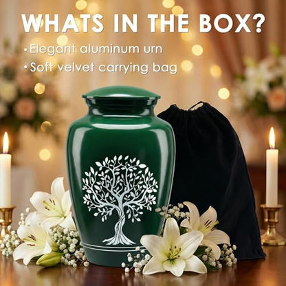 Emvency Urn for Ashes, Metal Alloy, 10" H x 6" W, Green - color: Green