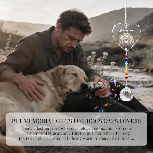 Hegelda Pet Memorial Gifts for Dogs Cats Crystal Suncatcher Ornaments - color: Dog Rainbow-ball