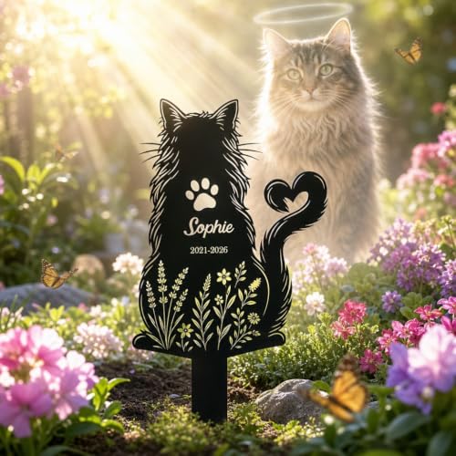 Custom Cat Memorial Marker with Paw Print, Personalized Cat Memorial, Pet Grave Markers Cat, Cat Memorial Plaques for Outside, Pet Loss Gifts - color: Cat 9