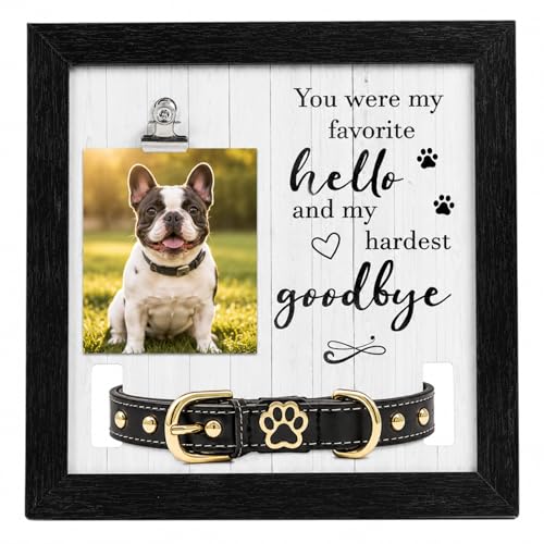 Dog Memorial Gifts for Loss of Dog, Pet Loss Sympathy Frame with Collar Holder & Photo Clip,Cat Remembrance Bereavement Picture Frame, Dog Passing Sympathy Gift for Pet Lovers