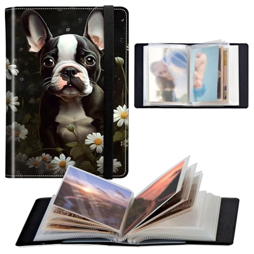 Photo Album 4x6 120 Pockets Photos with Elastic Band, PU Leather Photo Books Small Mini Capacity Picture Album for Family Wedding Travel Anniversary Baby Vacation Pictures,Boston Terrier Dog - color: Boston Terrier Dog