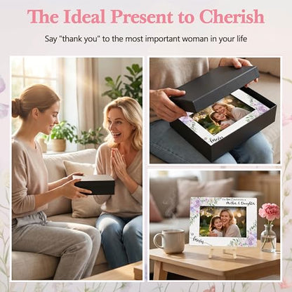 Mom Picture Frame | Mothers Day Photo Frame 4×6, Purple Flower Picture Frames for Mother's Day Birthday Memorial Gifts - color: Purple and White Flower