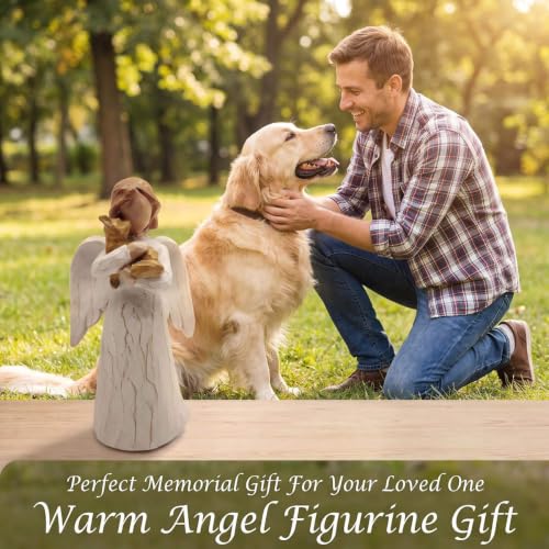 Pet Angel Figurine, Resin Angel Statue for Dog Pet Lovers | Angel embracing beloved pet, heartfelt gift for dog lovers, pet lovers and anyone who treasures faithful companionship - color: Pet