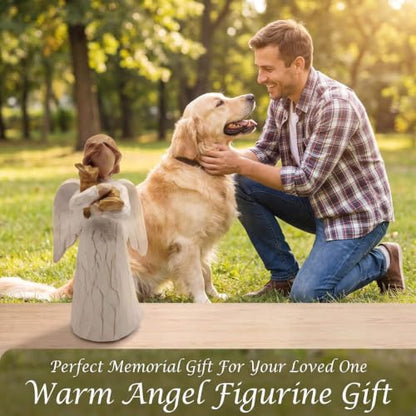 Pet Angel Figurine, Resin Angel Statue for Dog Pet Lovers | Angel embracing beloved pet, heartfelt gift for dog lovers, pet lovers and anyone who treasures faithful companionship - color: Pet