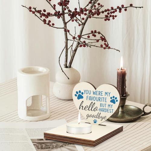 Pet Memorial Tealight Candle Holder with Paw Print Design, “Favourite Hello Hardest Goodbye” Verse, Remembrance Gift for Loss of Dog or Cat, LMM13 - color: Favourite Hello Hardest Goodbye