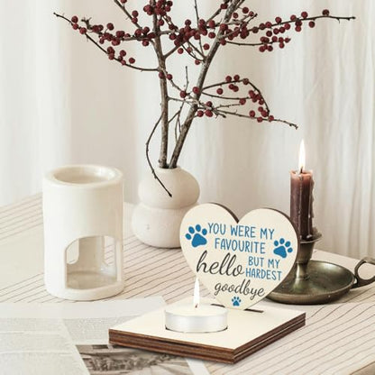 Pet Memorial Tealight Candle Holder with Paw Print Design, “Favourite Hello Hardest Goodbye” Verse, Remembrance Gift for Loss of Dog or Cat, LMM13 - color: Favourite Hello Hardest Goodbye