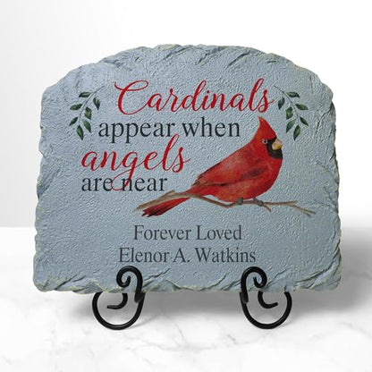 Leet's Make Memories Personalized Memorial Garden Stone - Sympathy - Loss of Loved One - Grave Marker - Condolences - Indoor/Outdoor - Durable Resin - Cardinals Appear When Angels are Near - style: Cardinals Appear