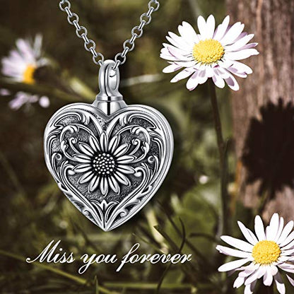 SOULMEET Cremation Jewelry for Ashes, Sterling Silver Urn Necklace for Ashes Women Men, Cherish Memories Cremation Jewelry to Keep Someone Near to You - color: A-Oxidation black Sunflower