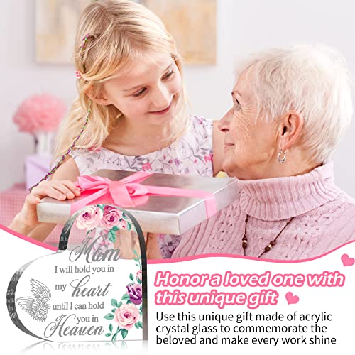 Blulu Sympathy Gift Loss of Mom Acrylic Heart Keepsake,6 x 6 x 0.6 Inches | Memorial for Loss of Loved One, Bereavement Condolence Decor, Grieving Sympathy Angel Keepsake Wings Floral Print - size: 6 x 6 x 0.6 Inches