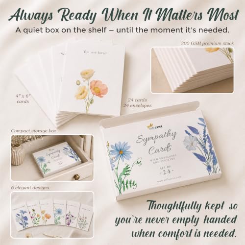 24 Box of Sympathy Cards with Envelopes - 4×6", 300 GSM - color: Floral