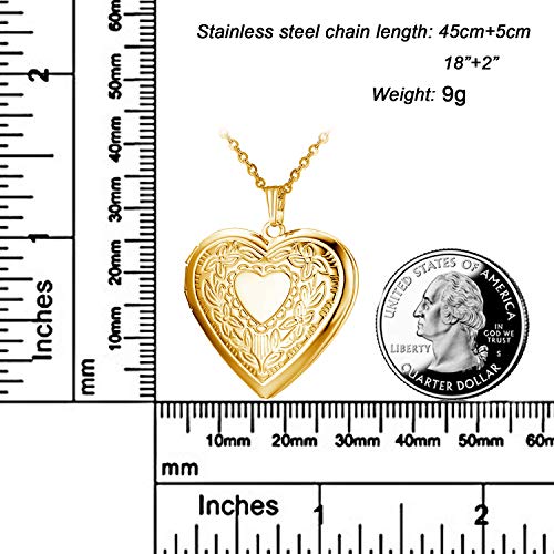 Gold Oval Flower Locket Necklace that Holds Pictures Photo Locket Pendant - color: Gold