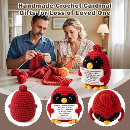 Handmade Crochet Cardinal Memorial Gift Loss of Uncle Relatives Bereavement Sympathy Remembrance Comfort Condolence Passed Away Loved One Angel Red Bird Spiritual Messenger Keepsake Fan - style: Loss of Uncle