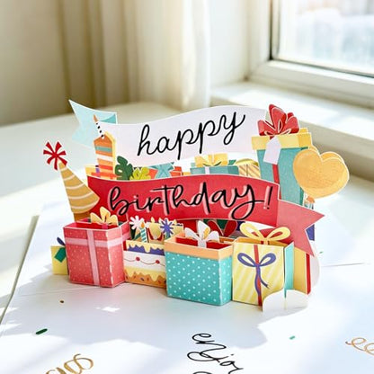 3D Pop Up Birthday Card, Colorful Happy Birthday Greeting Card with Gift Box & Party Banner Design, Unique 3D Birthday Card for Women, Men, Kids, Friends & Family - Ideal for Birthday Celebrations & Party Favors