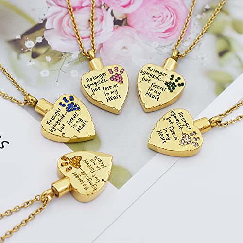 Fashion Pet Cremation Jewelry Stainess Steel Heart Keepsake Ashes Necklace Dog Cat Paw Memorial Urn Pendant - color: Gold-Customize