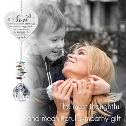 Memorial Crystal Suncatcher,Memorial Gifts for Loss of Son,Loss of Son Sympathy Gifts,Hanging Crystals Ornament for Window Rainbow Maker Prisms Home Decor Gift - style: Son