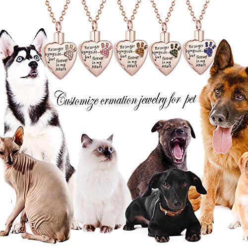 Fashion Pet Cremation Jewelry Stainess Steel Heart Keepsake Ashes Necklace Dog Cat Paw Memorial Urn Pendant - color: Rose Gold-Customize