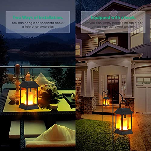 TomCare Flickering Flame Solar Lights Outdoor Metal Hanging Lantern, 2 Pack - size: 2 Pack, style: Elegant-Black