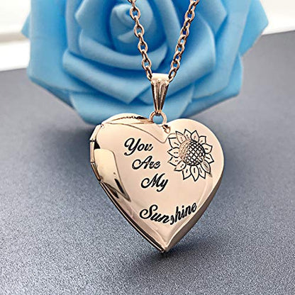 YOUFENG You are My Sunshine Necklace Sunflower Locket Necklace that Holds Pictures Heart Locket Pendant Gifts for Her - style: Rose Sunflower locket