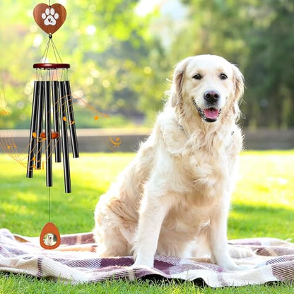 Dog Memorial Wind Chimes - 36'' Pet Memorial Gift with Wooden Base, Pawprint Ornament & Keychain, Sympathy Bereavement Gift for Loss of Pet, Remembrance for Garden Patio