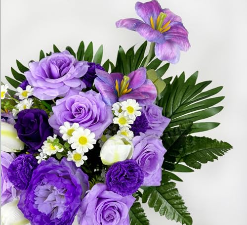 Artificial Cemetery Flowers,Memorial Flowers,Beautiful Arrangements for Headstones,Silk Tulip Rose Hibiscus Daisy