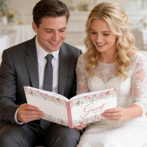 EVERLORIA Wedding Guest Book, Leather Guest Sign in Book, 108 Blank Pages Signature Polaroid Guestbook for Wedding Reception Anniversary Bridal Baby Shower Birthday Quinceanera Graduation, 9"x7" - color: Floral D