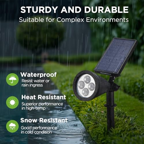 InnoGear 6 Solar Lights Outdoor Spotlight Garden Yard Landscape Flag, White | Waterproof, Auto On/Off, Adjustable Brightness, 2 Installations, Flag Pole, Tree, Uplights, Solar Powered Spotlight, Pathway - color: White