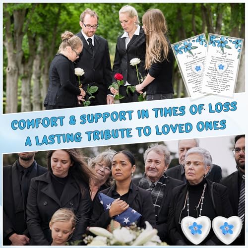 50 Sets Forget-me-not Flower Gift Set, Heart-shaped Dried Pressed Flower Keepsakes with Sympathy Cards and Bags, Memorial Remembrance Tokens for Funeral, Wedding, Baptism Ornament Favors - style: Forget-me-not Flower