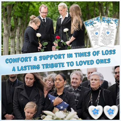 50 Sets Forget-me-not Flower Gift Set, Heart-shaped Dried Pressed Flower Keepsakes with Sympathy Cards and Bags, Memorial Remembrance Tokens for Funeral, Wedding, Baptism Ornament Favors - style: Forget-me-not Flower