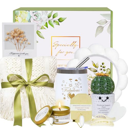 Mother's Day Gift Basket for Women, 11-Piece Self Care Spa Gift Set with Cozy Blanket in Elegant Gift Box, Thinking of You, Get Well Soon and Sympathy Gifts for Mom, Wife, Sister