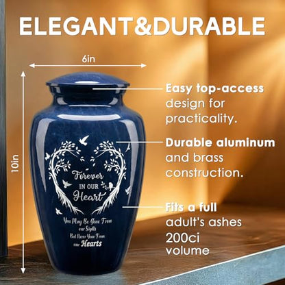 Emvency Urn for Ashes, Metal Alloy, 10" H x 6" W, Tree Heart - color: Marble