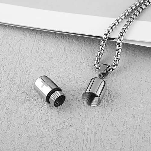 STWTR Stainless Steel Cylindrical Souvenir Capsule Pill Pendant Necklace, Cremated Ashes Pill Container Necklace - color: Silver