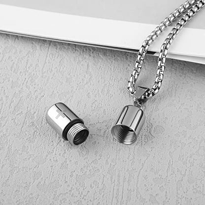 STWTR Stainless Steel Cylindrical Souvenir Capsule Pill Pendant Necklace, Cremated Ashes Pill Container Necklace - color: Silver