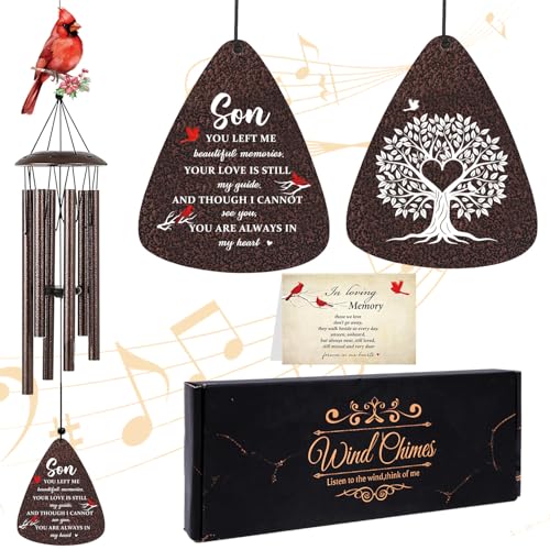 Memorial Gifts for Loss of Son - 32'' Cardinal Memorial Wind Chimes for Outside, Sympathy Bereavement Condolence Grief Remembrance Funeral Gifts for Loss of Son, with S Hook Greeting Card