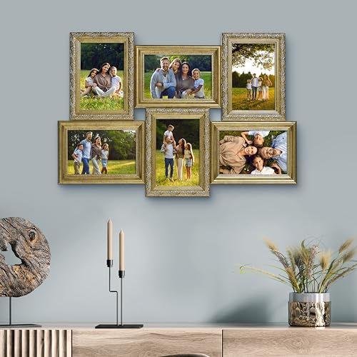 Camden Reed Romantic 6-Piece Collage Frame Set, Cut Join Design for Cherished Moments, 4x6 Inch, Brass Molding - color: Brass Molding, size: 6 Openings