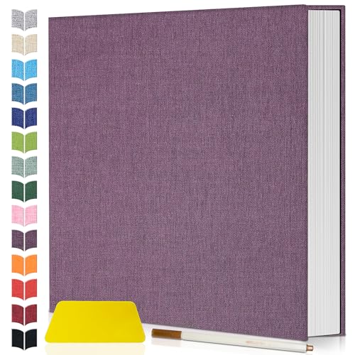 Artfeel Photo Album Self Adhesive Scrapbook,Large Photo Book for 4x6,5x7,8x10 Pictures,DIY Album for Baby Wedding Family Travel Birthday,with Metallic Pen and Scraper - color: Deep purple, size: 11.5"x10.6"40pages
