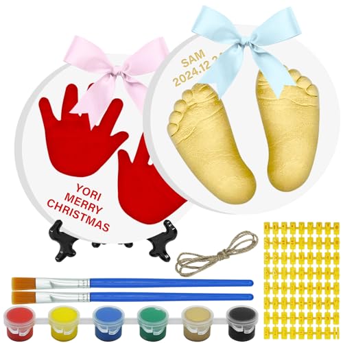 Baby & Pet Handprint Footprint Paw Print Keepsake Kit – Non-Toxic Air-Dry Clay, Makes 2 Ornaments, Perfect for Twins, Newborn, Dogs, Cats, Baby Shower, New Mom & Pet Memorial Gifts - color: 2 Circles