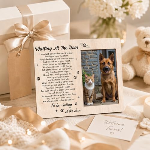 Pet Memorial Photo Frame - Waiting At The Door Dog Wooden Tabletop Picture Frame - Sympathy Memorial Gifts For Loss Of Dog Cat Owner - In Loving Memory Frame Favors -10