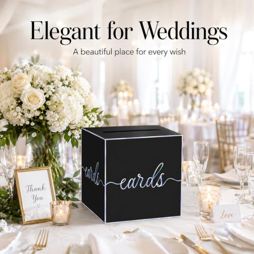 Black Iridescent Card Box for Birthday Parties, Graduation and Wedding - color: Black Iridescent