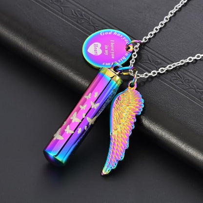 RIPFEVURN Cylinder Cremation Jewelry Butterfly Urn Necklaces for Ashes for Women Men Human Ashes Memorial Keepsake Pendant