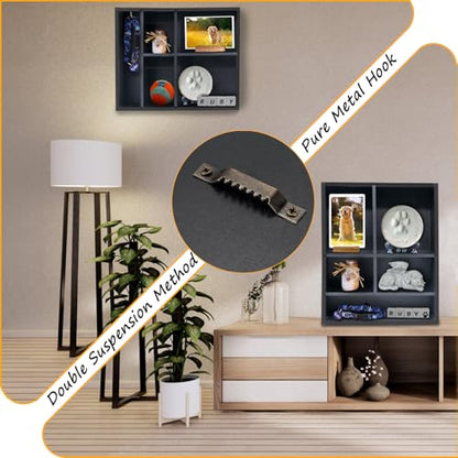 11*14" Solid Wood Pet Memorial Shadow Box Frame with Shelves - color: Black