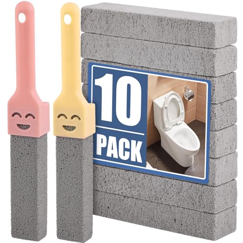 Navona 10 Pack Pumice Stone Scouring Sticks with 2 Universal Handles, Grey Pumice Stone Cleaner for Cleaning Toilets, Bathrooms, Kitchens, Spas and Pools - color: 10-PACK