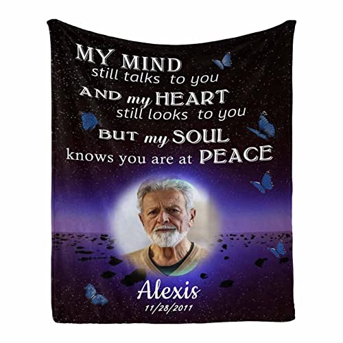 Custom Blanket for Loss of Loved Ones with Name, EST & Photo, Bereavement Gift Blanket with Personalized Pictures Printed in USA - color: Multi Q28, size: 30 x 40 Inches
