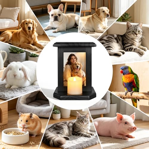 Dletay Pet Urn for Dogs 5.51 Inch with Photo Frame Memorial Small Cremation Urn for Dog Cat Ashes Decorative Pet Ashes Keepsake Memory Box Black